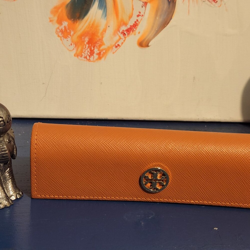 NEW orange TORY BURCH faux leather|Tan suede interior sunglass|eyeglass case